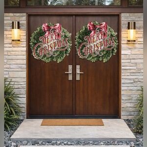 Merry Christmas Holiday Wreath Door Décor Festive Seasonal Wall Hanging